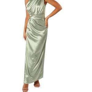 Petal & Pup Sage Green Satin Gown